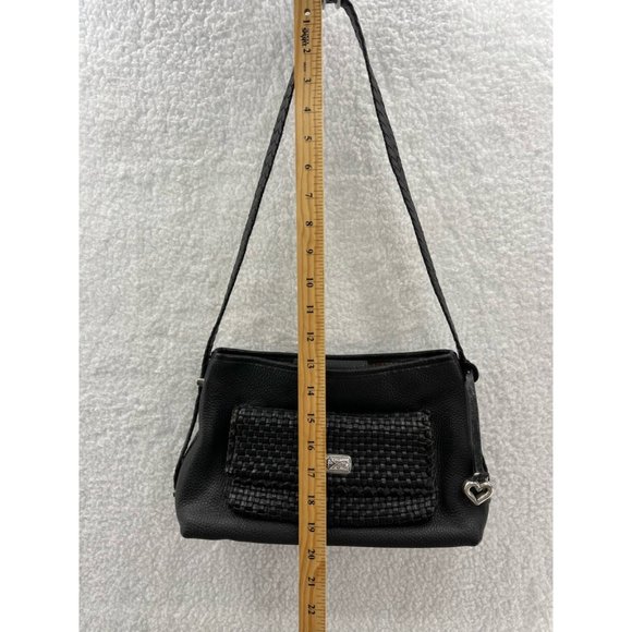 Brighton Womens Shoulder Bag Black Leather Magnetic Basket Weave S - Picture 4 of 12